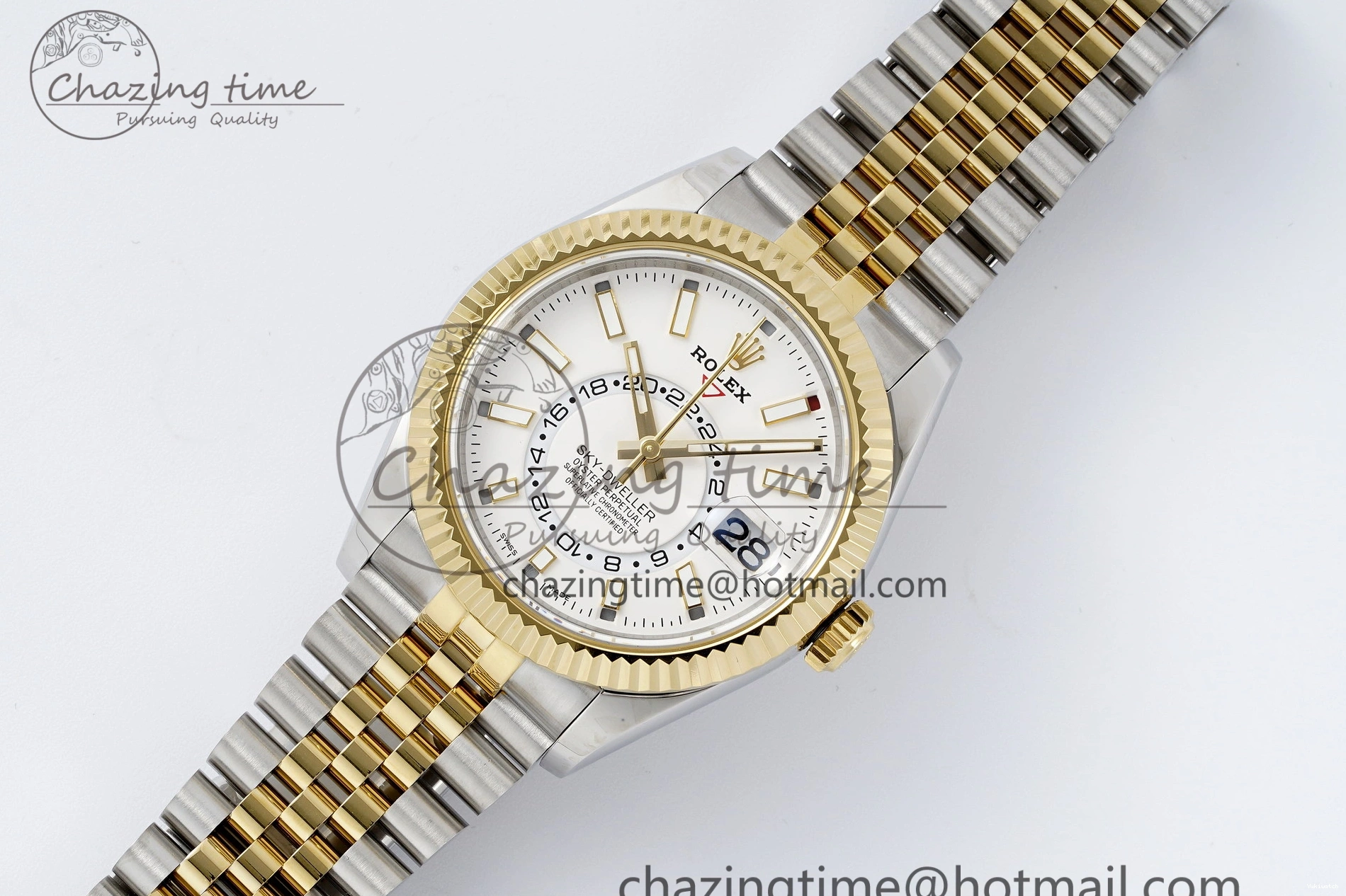 SS Jubilee on SS Best Noob Skydweller Dial White YG Edition A23J Bracelet YG 1230